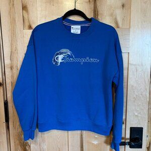 Champion Crew Neck Logo Sweatshirt Blue Relaxed S Small
